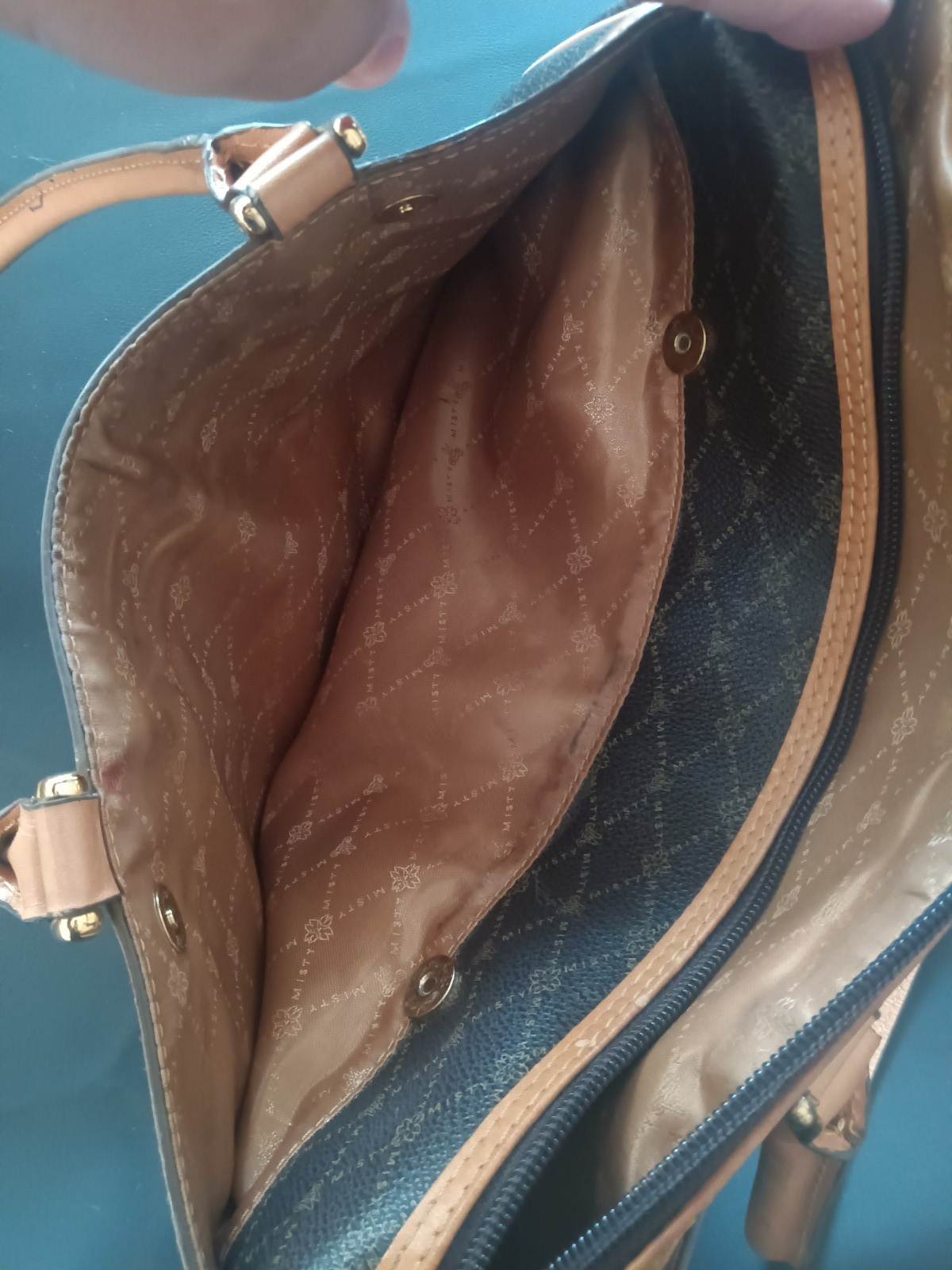 Misty Collection Brown Monogram Italian Leather Trim Handbag