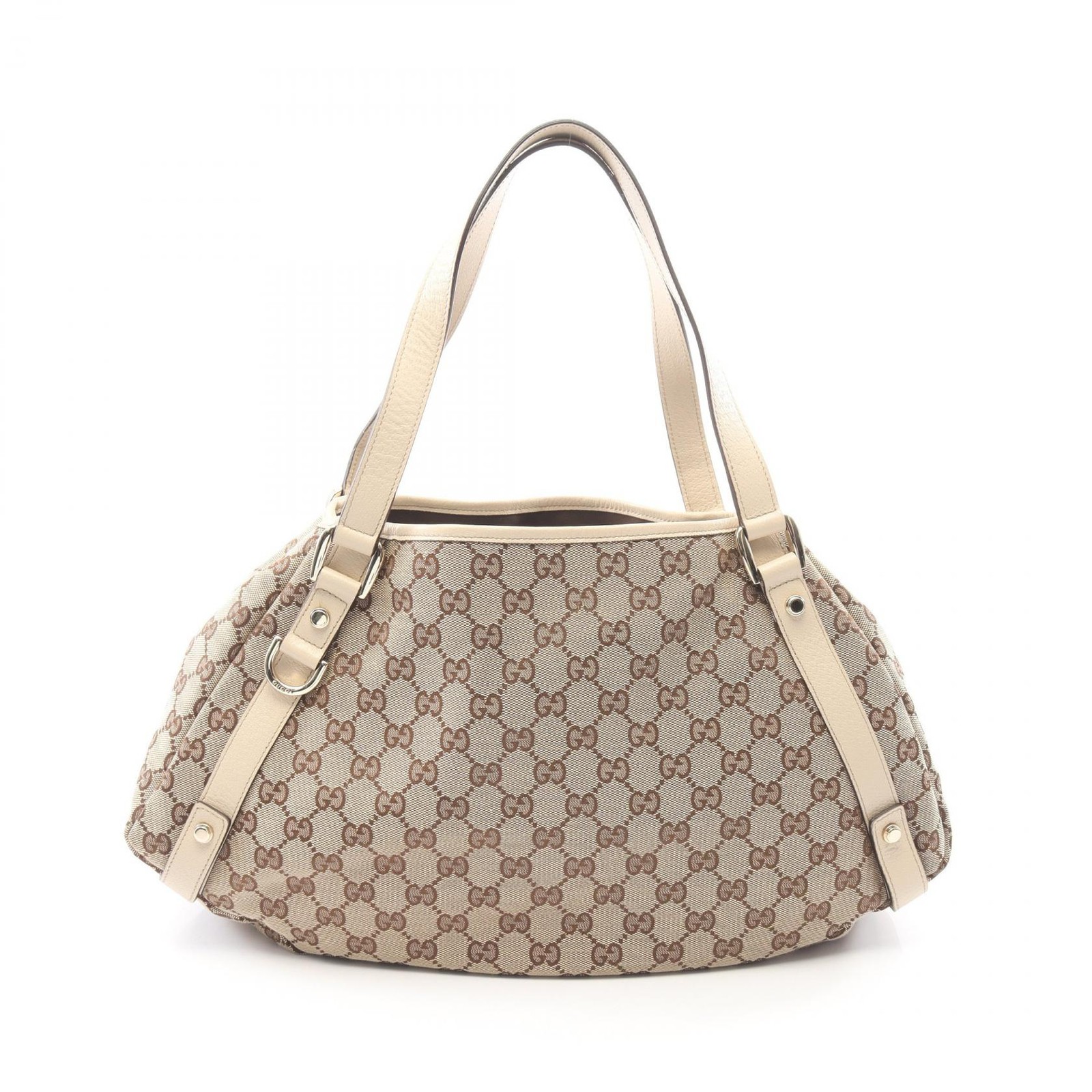 GUCCI Abbey GG canvas Shoulder hand Bag 130736 leather Beige Used Women