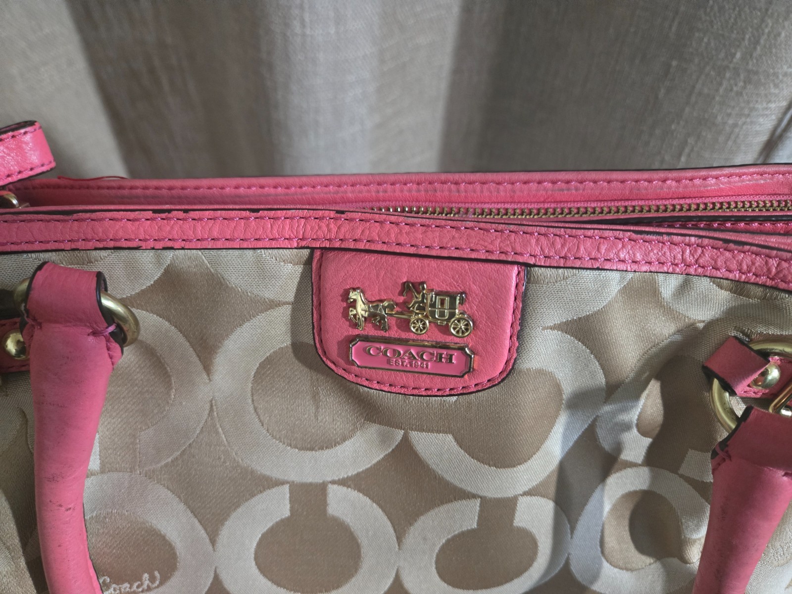 COACH Madison op Art Sateen Kara Carryall Purse – Tote – Handbag – Coral 22344