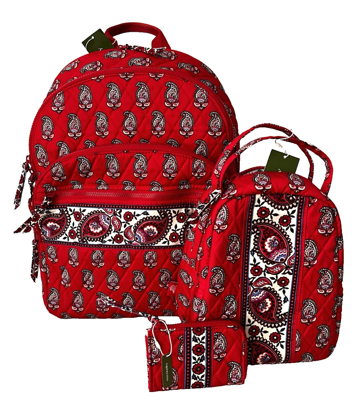 NWT FLOWERING PAISLEY Goji Berry SET Vera Bradley Bancroft Backpack Lunch Wallet