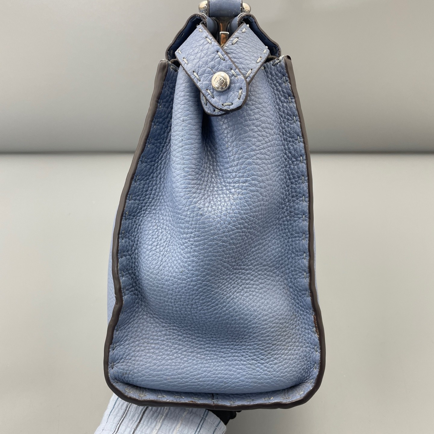 Auth Fendi Peekaboo Medium Light Blue Crossbody Bag/Shoulder Bag