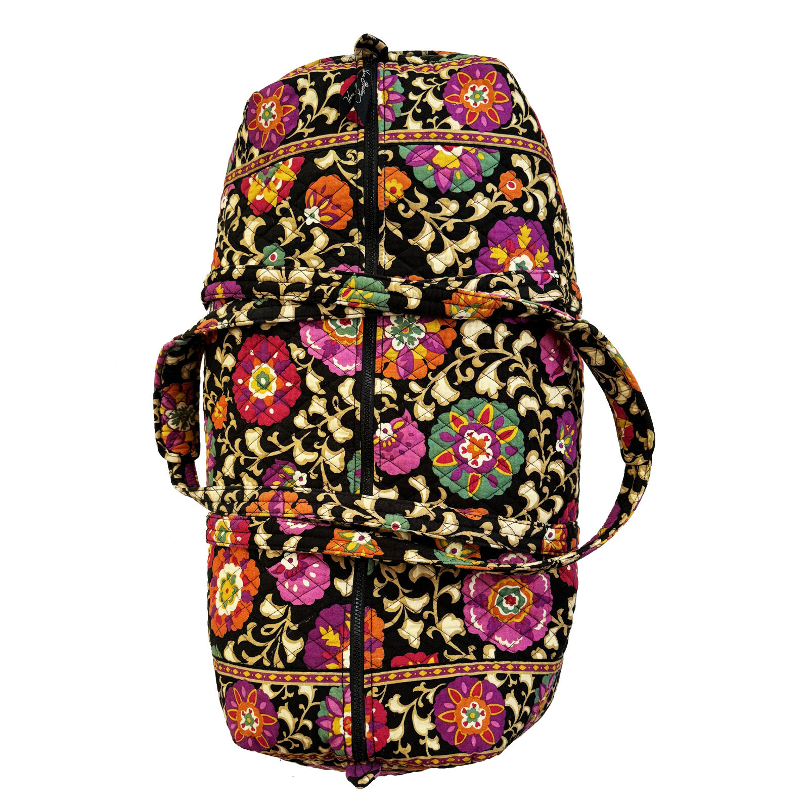 VERA BRADLEY Large Quilted Duffel Bag Suzani Print Cotton 26″ Long Double Handle