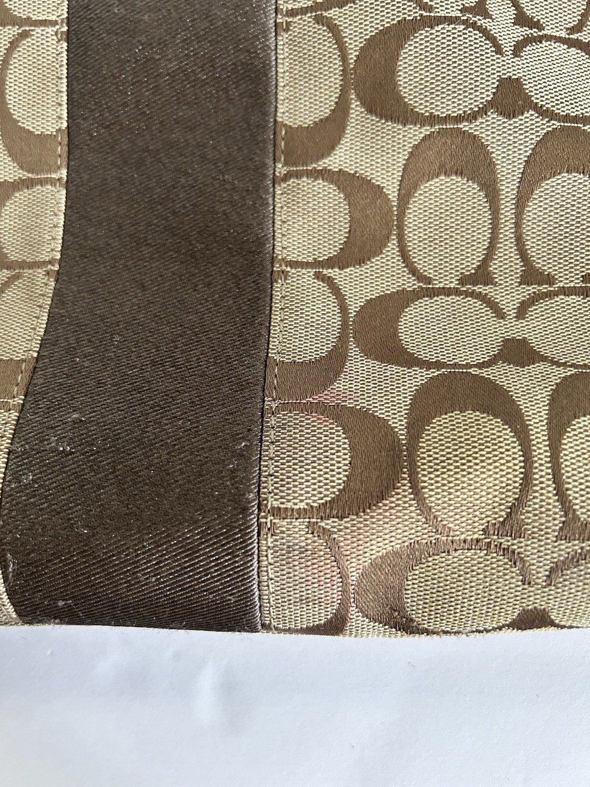 COACH Signature Stripe Bag Brown/Tan Adjustable Strap 11 1/2” X 10”