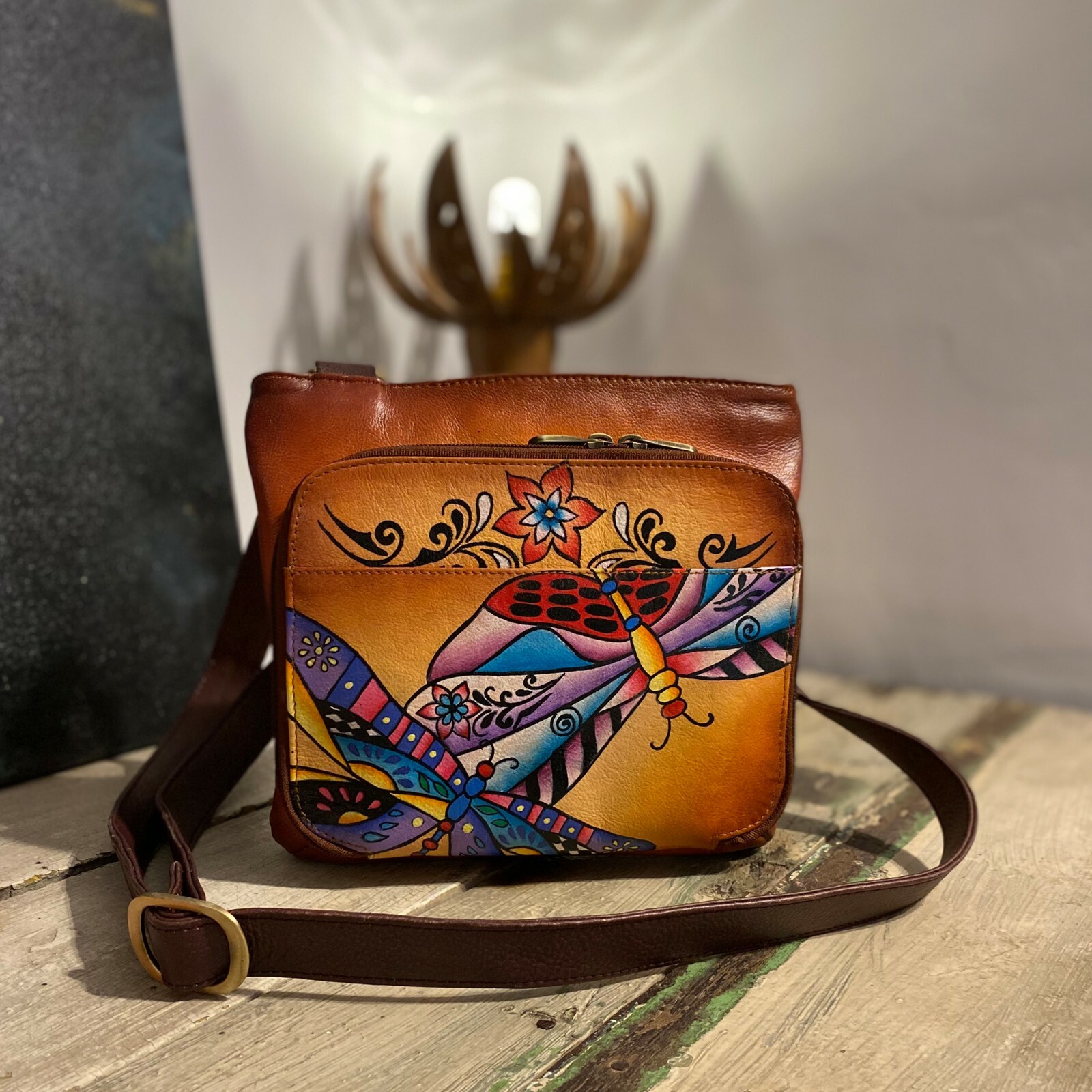 Balona New Women Handpainted Leather Sling Crossbody Bag Beautiful Gift for Mom
