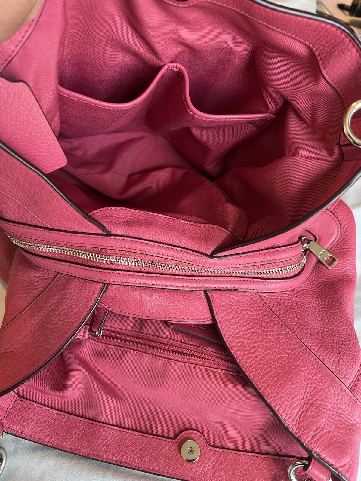 Coach Pink Pebbled Shoulder Bag Shoulder Strap, Zip/Snap, Inner Pockets, Charm