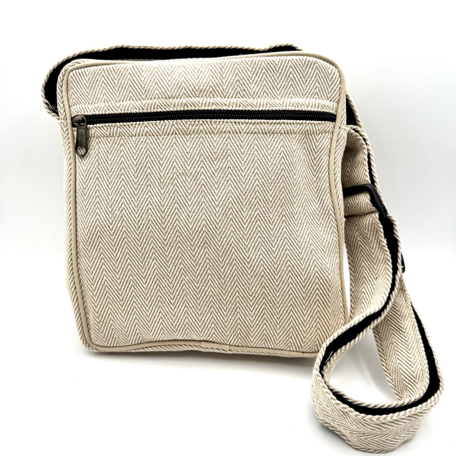 M&L Hemp Shoulder Bag Crossbody Travel Satchel Herringbone Adjustable Strap
