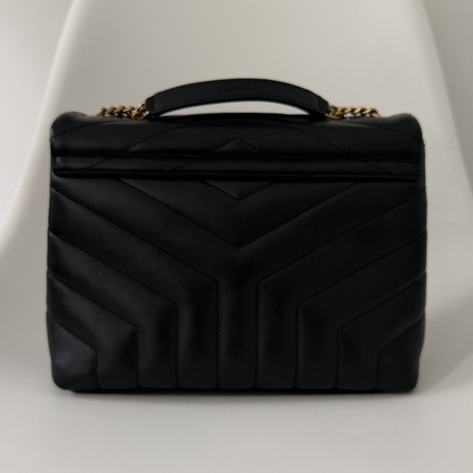 Saint Laurent calfskin Y quilted monogram small Lou Lou chain satchel black