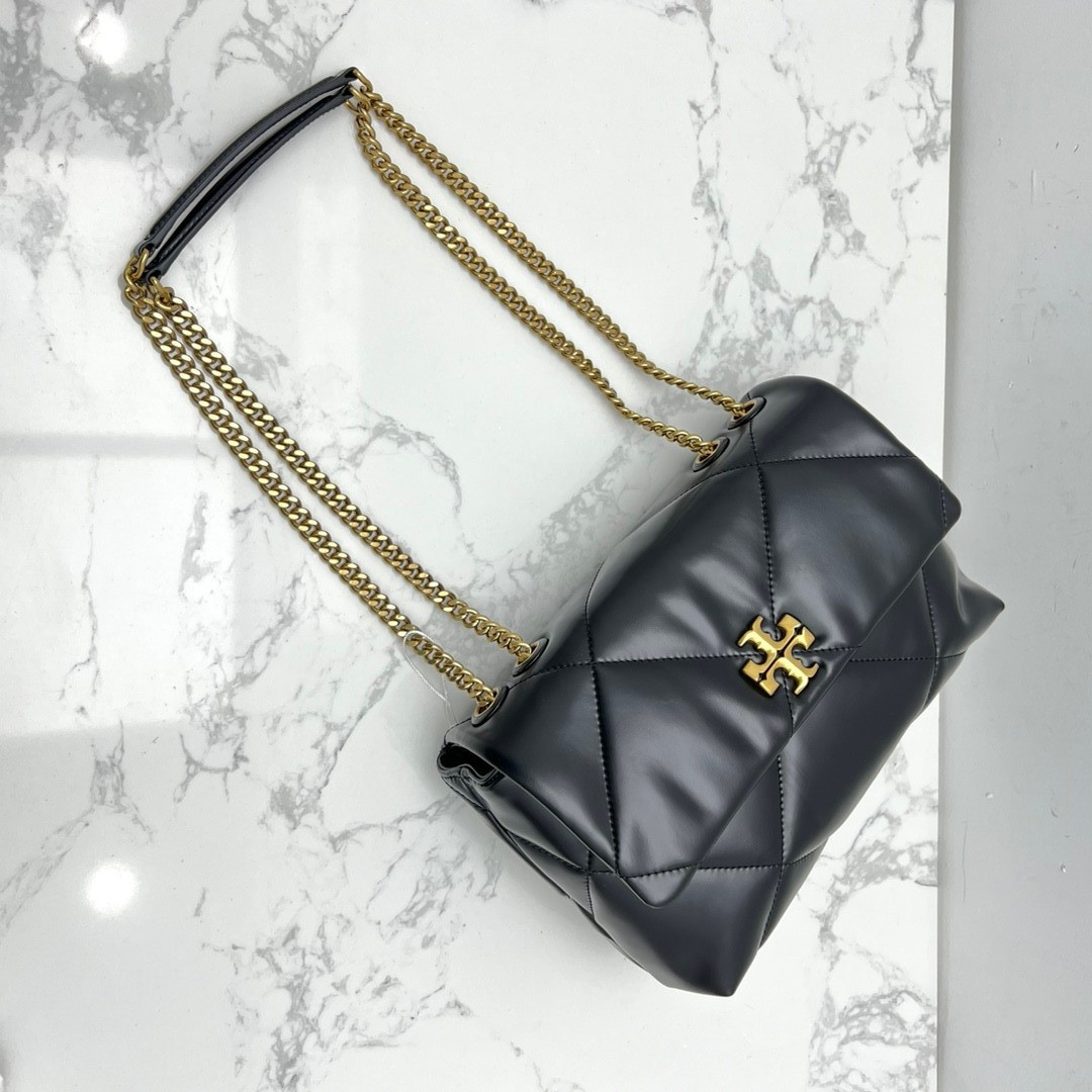 Tory Burch Kira Diamond Quilt Kira black Gold Chain Dust Bag