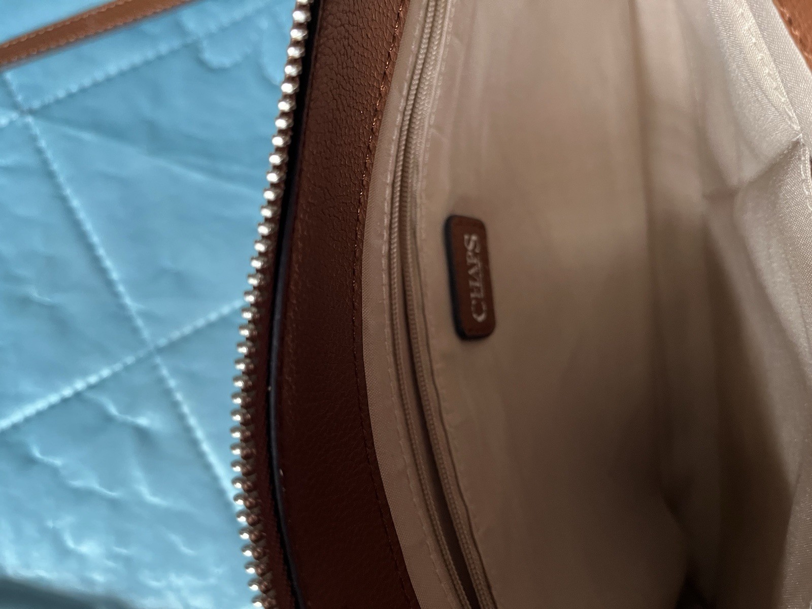 Chaps Solid Brown Crossbody Bag Zip Closure, Silver Hardware, Adjustable Strap