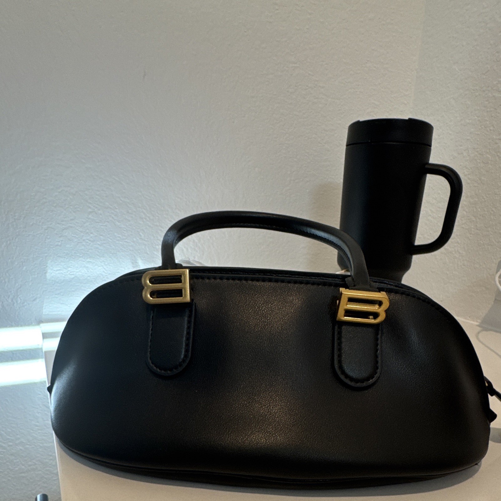 Balenciaga Black Logo Top Handle Bag Gold Hardware Zip Closure Women’s