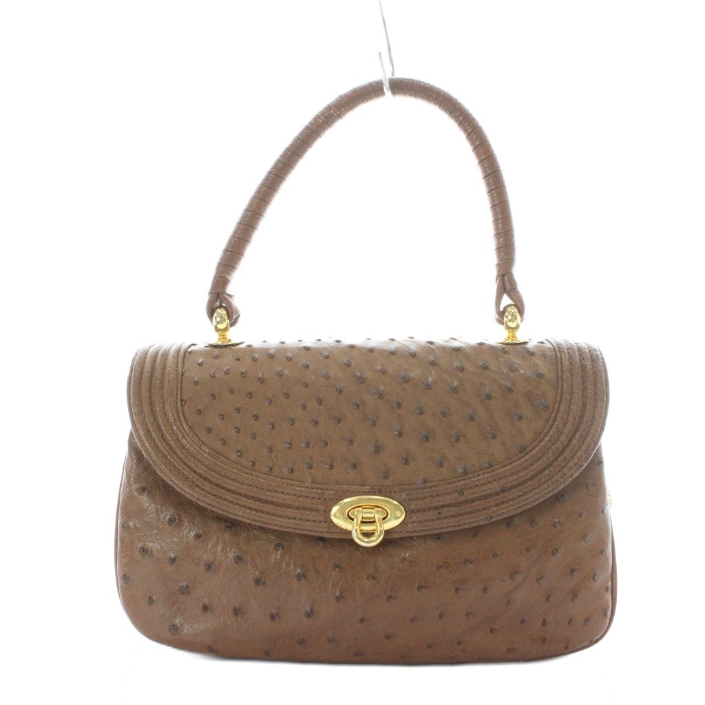 M&K Tokyo Ostrich Leather Handbag Brown 6.9×2.2in Ladies Vintage B Grade