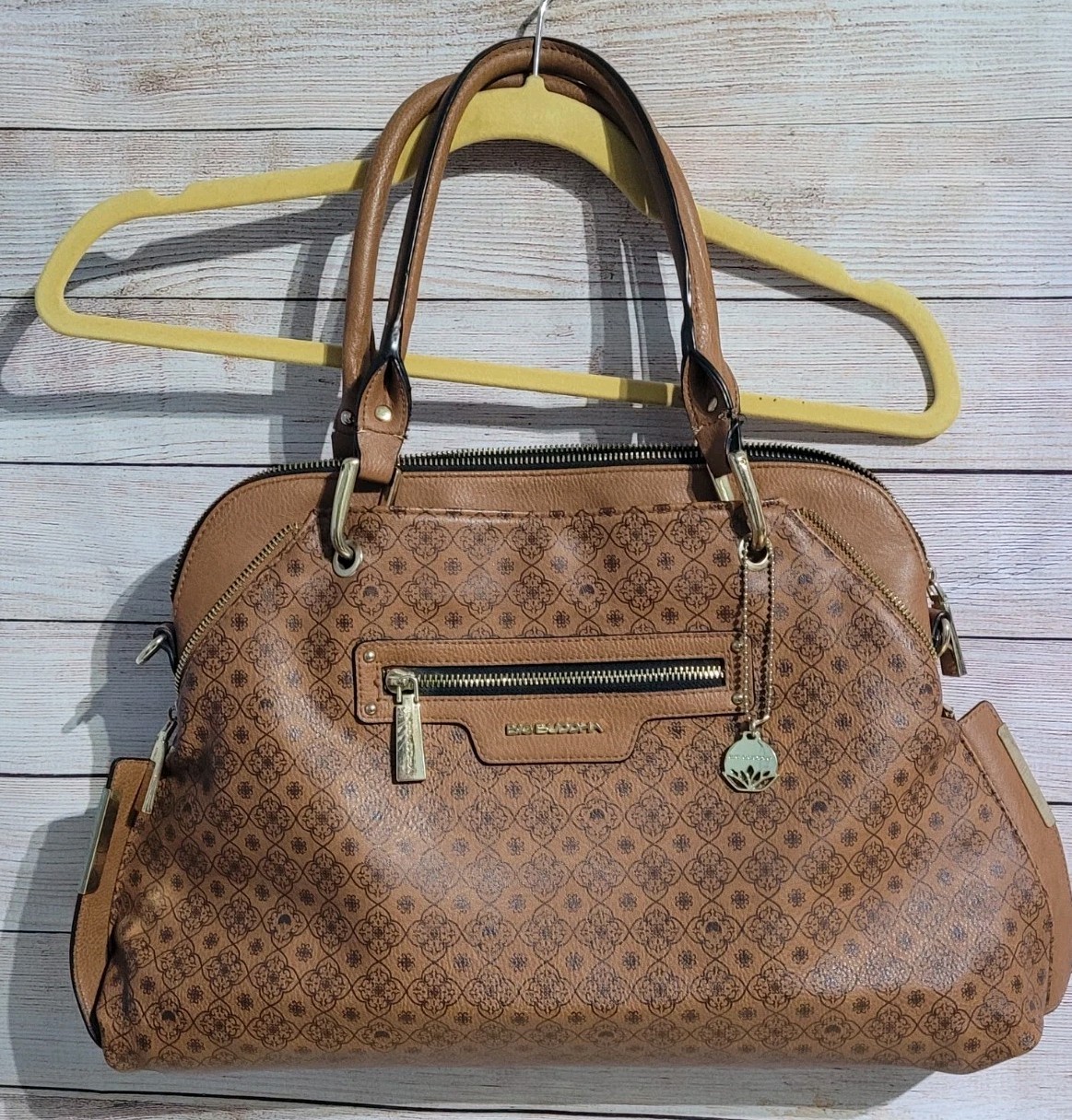 Big Buddha Large Shoulder Bag Purse Walnut Brown Faux Leather Pockets