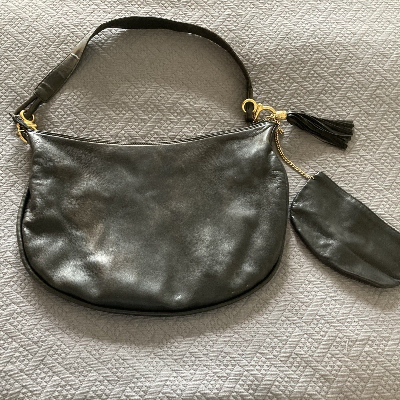 Parri Firenze Large Dark Brown Leather Purse W/Attached Small Matching Pouch