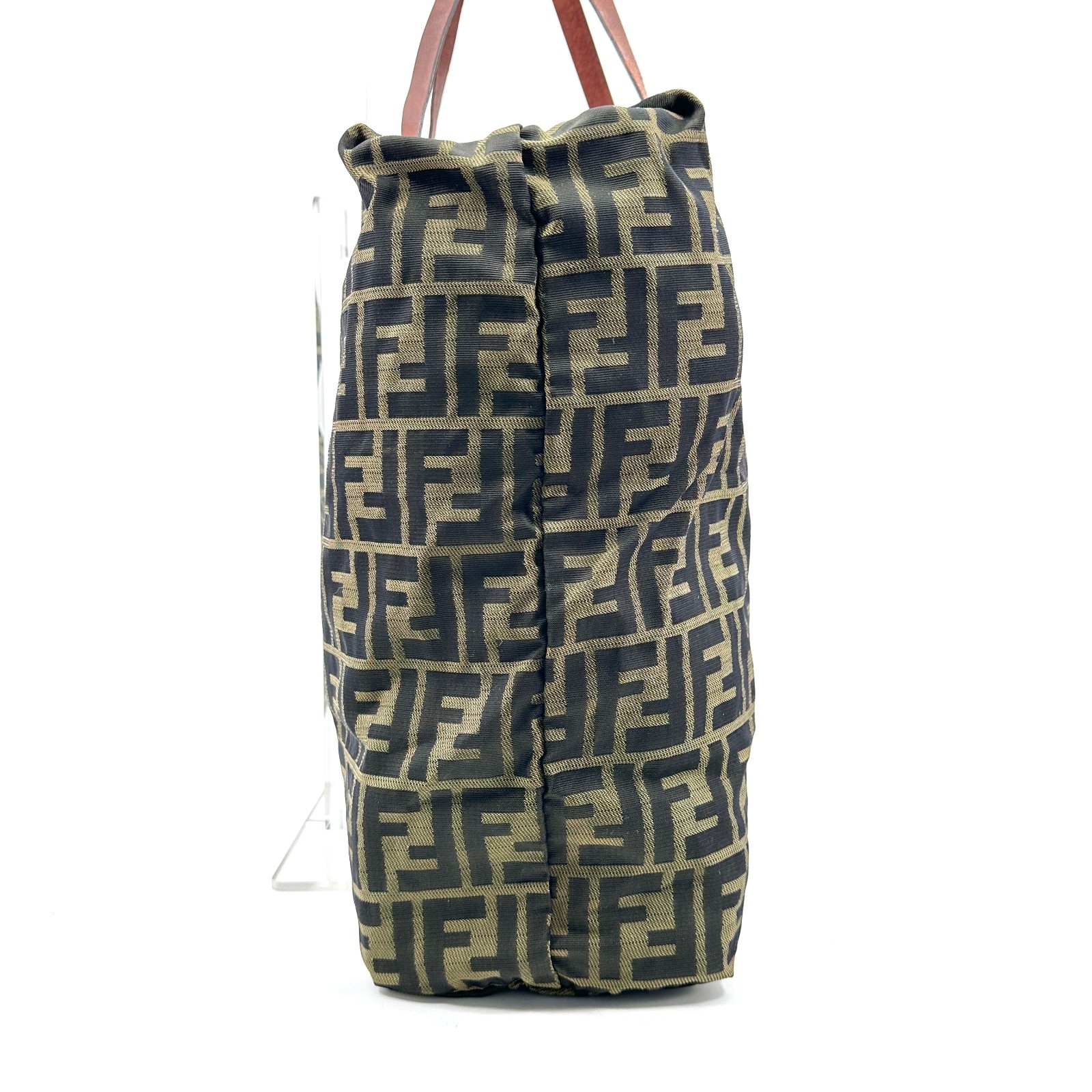 Fendi Zucca Tote bag Canvas Leather Collapse Large Authentic