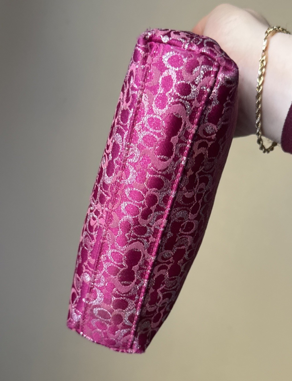 Coach Hot Pink Glitter Optic Lurex Turnlock Mini Bag Wristlet Signature C Y2K