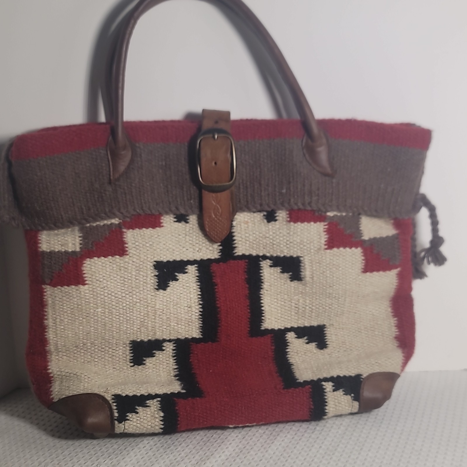 MCFADIN TWO BAR WEST SOUTHWESTERH BLANKET TOTE BAG NABAJO HEAVY WOOL TEXAS