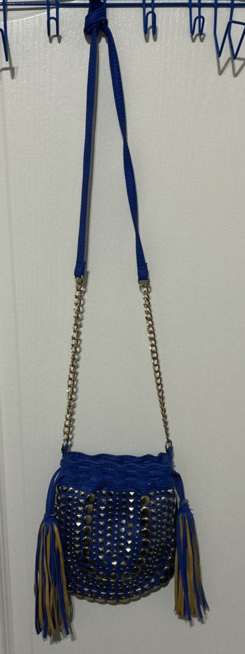 Rue21 Blue Studded Crossbody Purse Faux Leather Tassel Boho Western McBling