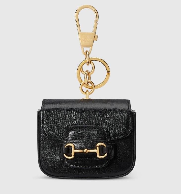 NEW GUCCI HORSEBIT 1955 BLACK LEATHER KEYCHAIN BAG CHARM W/BOX