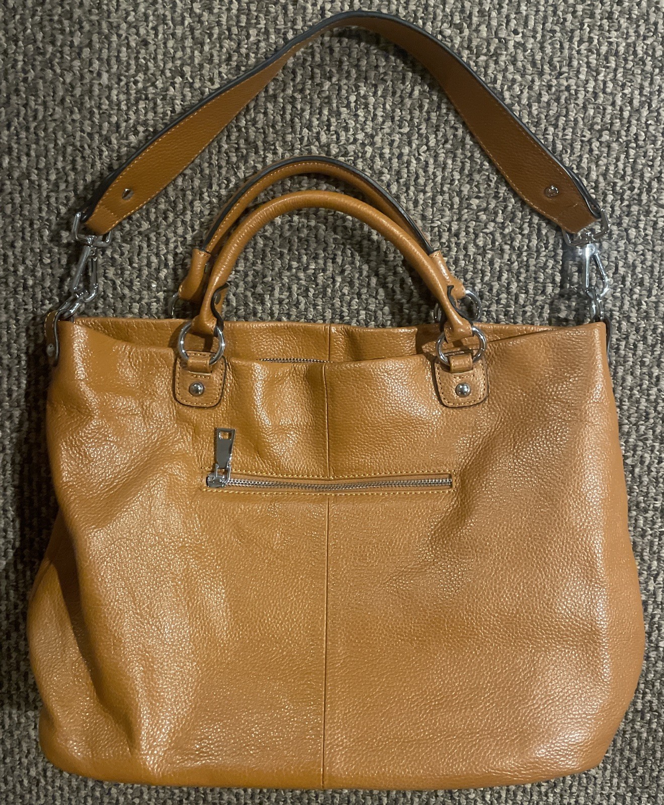 KATTEE Brown Pebbled Leather Handbag Purse Shoulder Bag Satchel 16” x 11” x 5”
