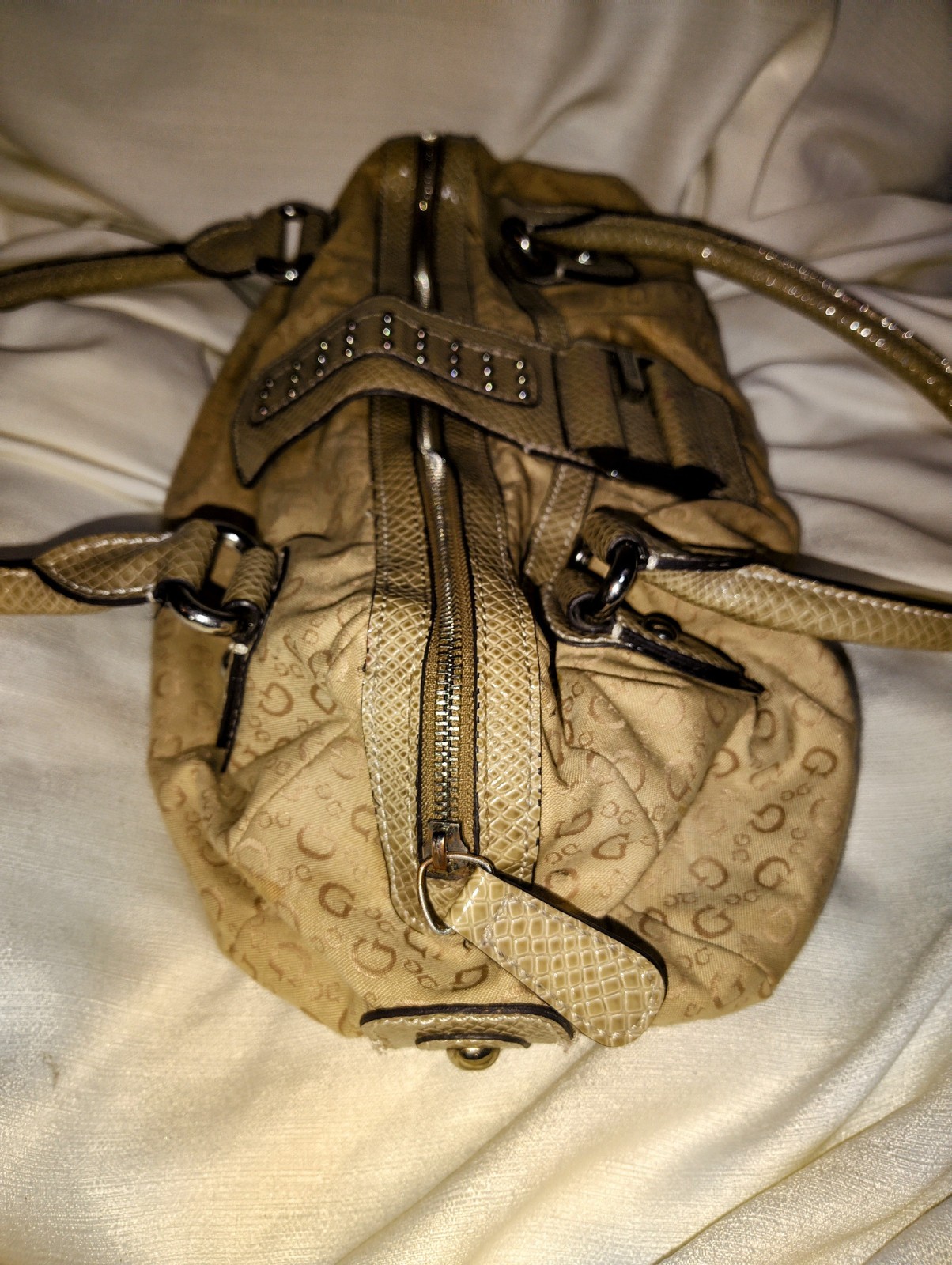 GUESS BY MARCIANO BROWN LOGO WORLD BAG SATCHEL with Snake Skin MSR$105