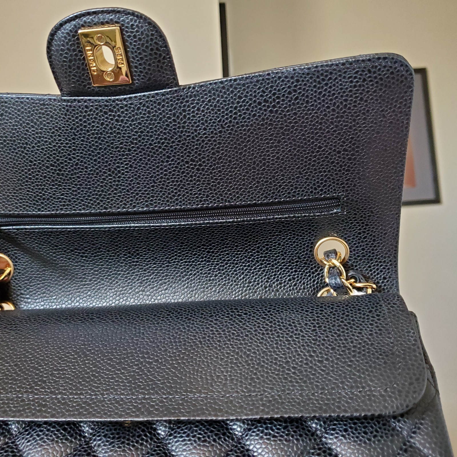$11,700 CHANEL Classic Medium double Flap Bag black ca.viar gold hw Receipt 2019