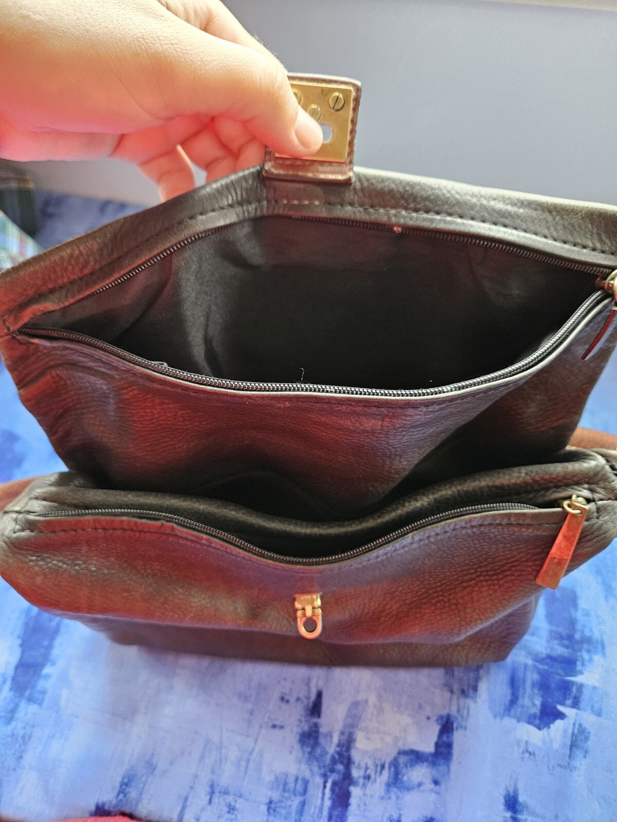 Robert Pietri Womens Shoulder Purse Gray Mottled Color Brown Strap Leather