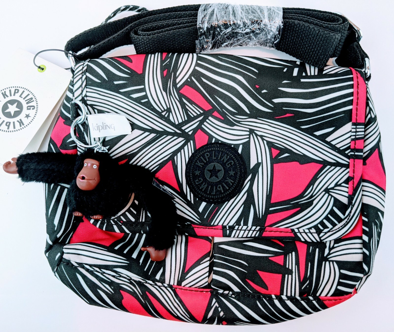 Kipling Shayna Red Leaf Crossbody Bag with Monkey Keyring Bag Charm