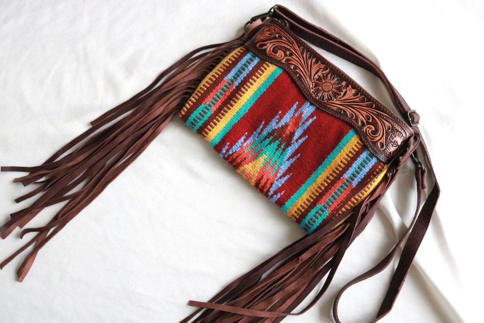 American Darling Saddle Crossbody-Western Fringe Tooled Leather Bag Women – NWOT