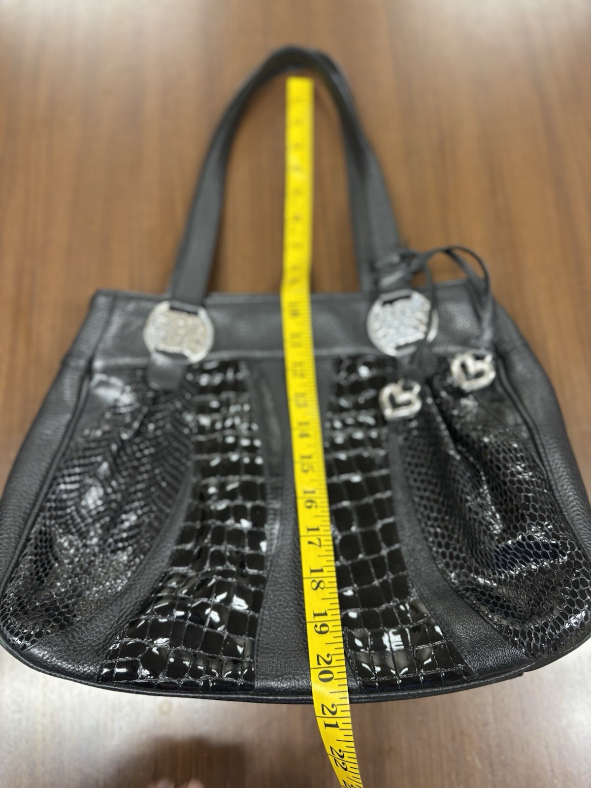 BRIGHTON Black Patent Leather embossed Croc Glam Pebbled Leather Shoulder Bag