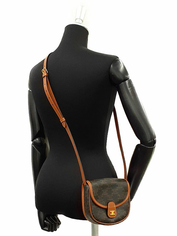Celine Triomphe Canvas Mini Buzas 196702BZJ.04LU Brown Shoulder Bag #TB717