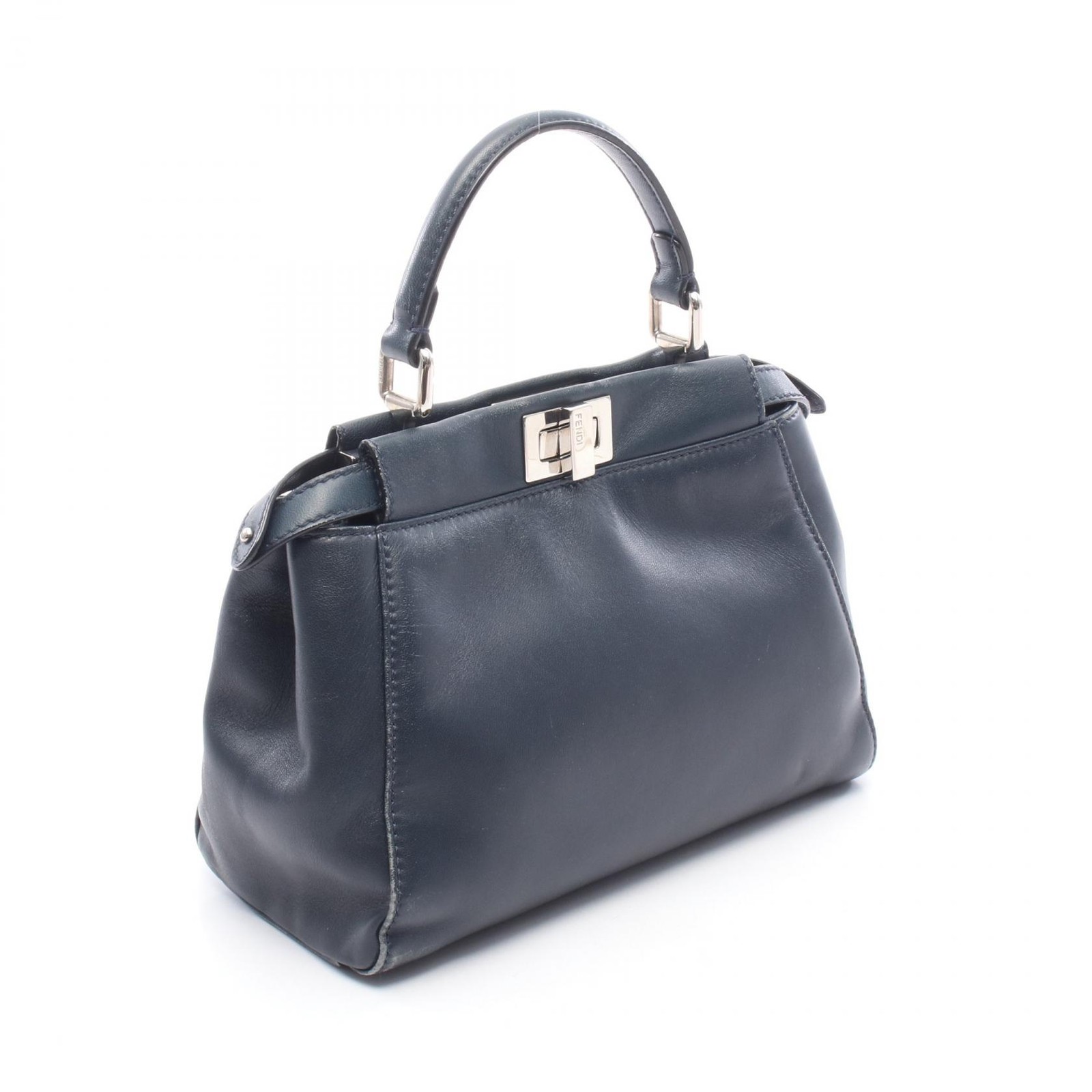 FENDI Mini Pea Kaboo Handbag 8BN244 leather Navy Used Women SHW