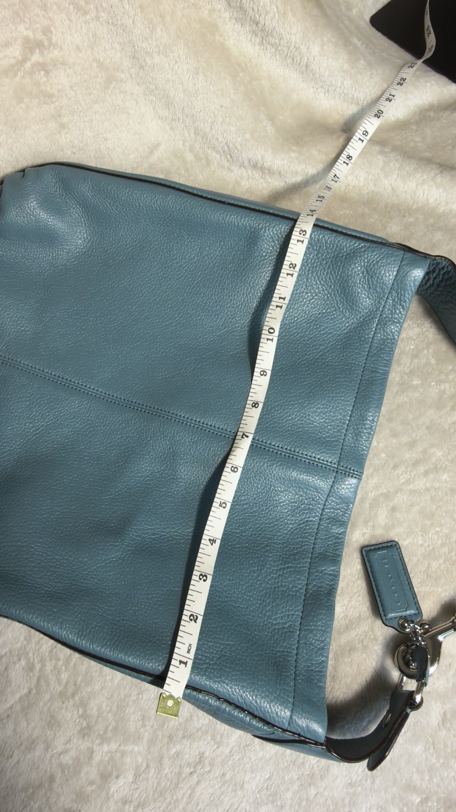 COACH F23309 Avery Blue Pebbled Leather Hobo Shoulder Bag Slouchy Tote Silver HW