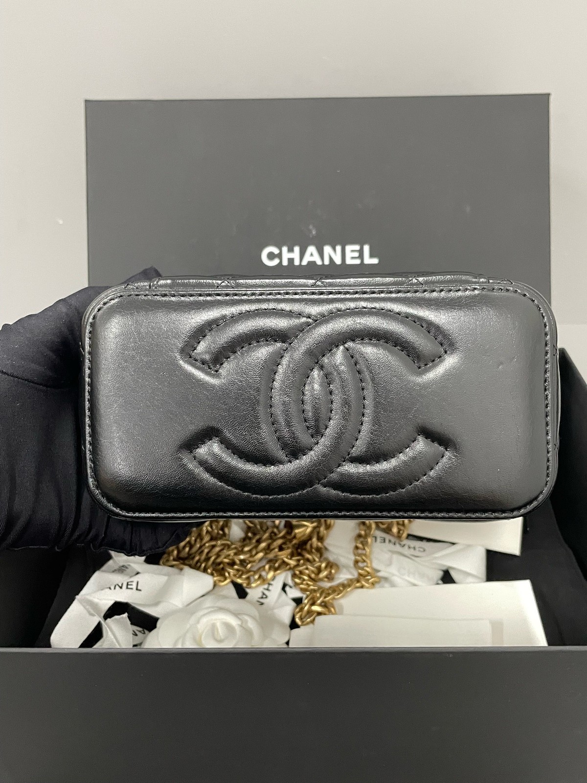 Chanel 23B Vanity Case Black Lambskin Gold Adjushtable Ball Chain [Duties Paid]
