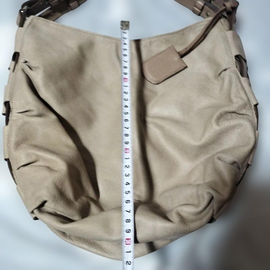 FURLA Genuine Leather Shoulder Bag Beige Soft Pouch Vintage Authentic
