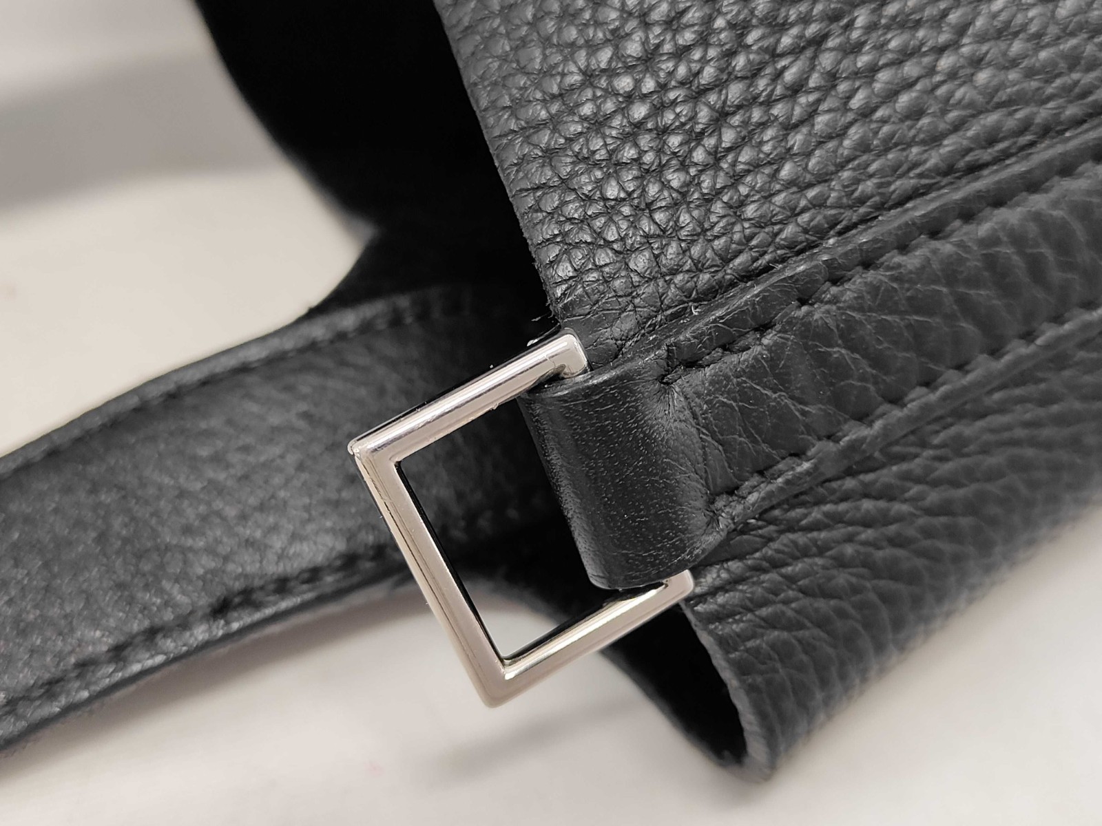 HERMES Picotin PM Black Leather Handbag Silver Hardware □A Stamp 1997 Japan