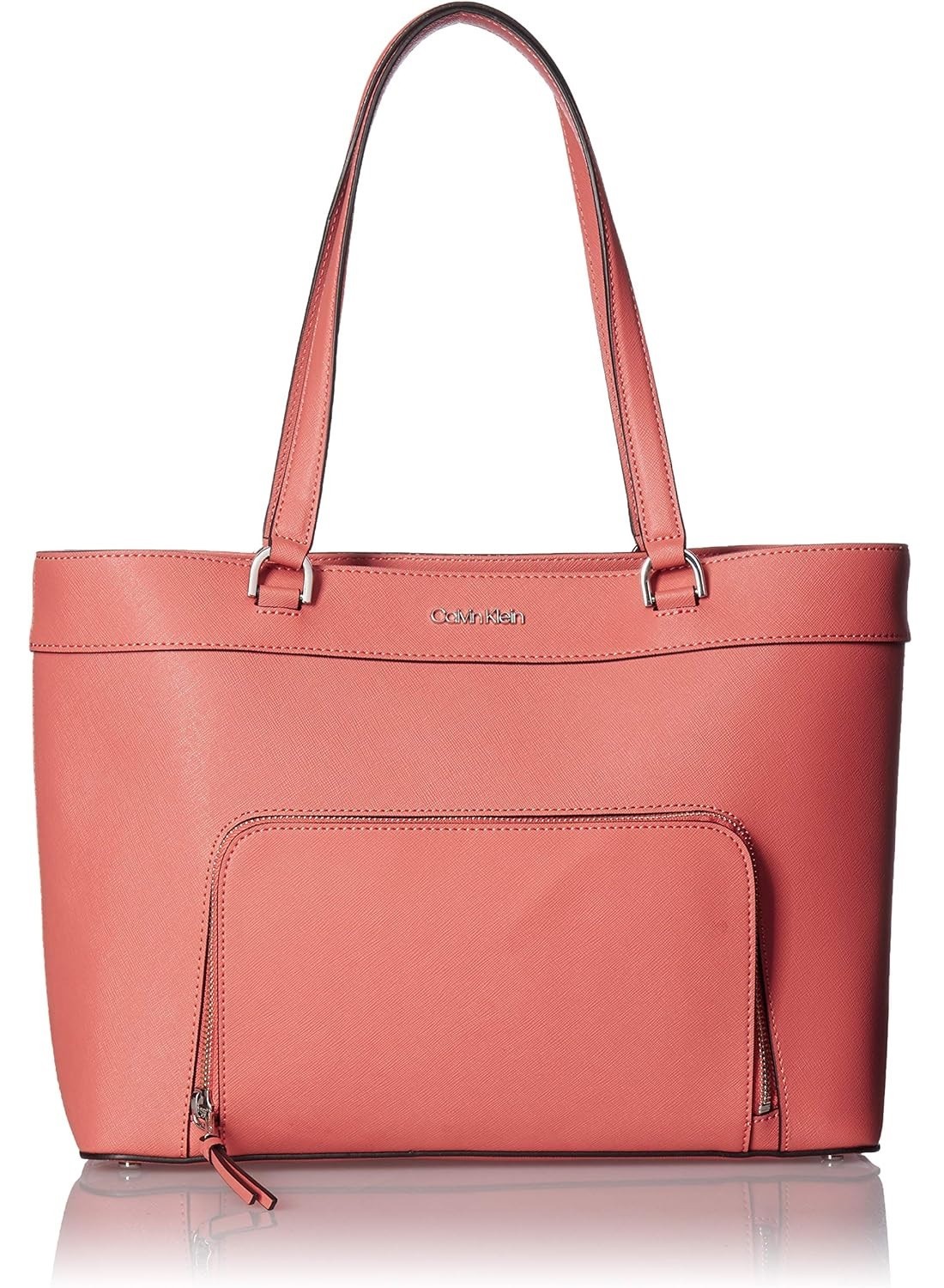 CALVIN KLEIN Louise Saffiano Leather Key Item Tote Porcelain Rose Coral Pink
