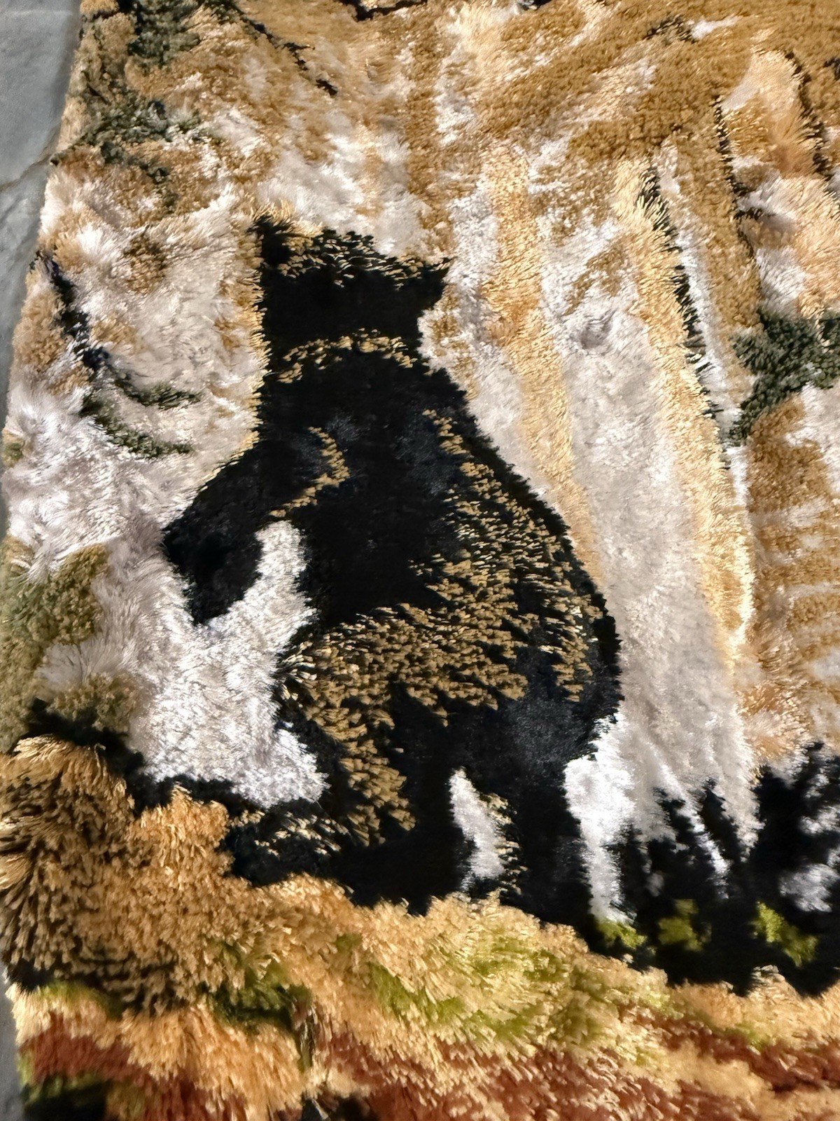 Tapestry Velvet Black Bear With Cubs Oversized Tote Bag Purse