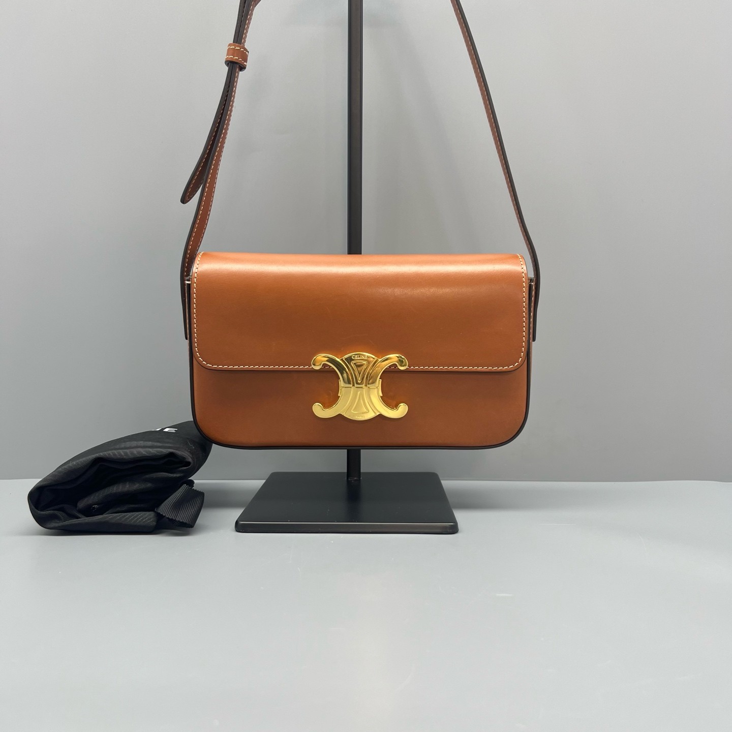 Celine Triomphe Normal Size Caramel Smooth Calfskin Shoulder Bag Duty Paid