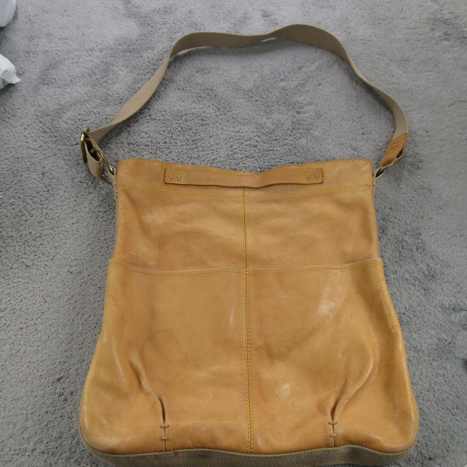 49 Square Miles Crossbody Bag Womens Large Tan Leather Canvas Slouchy Adjustable