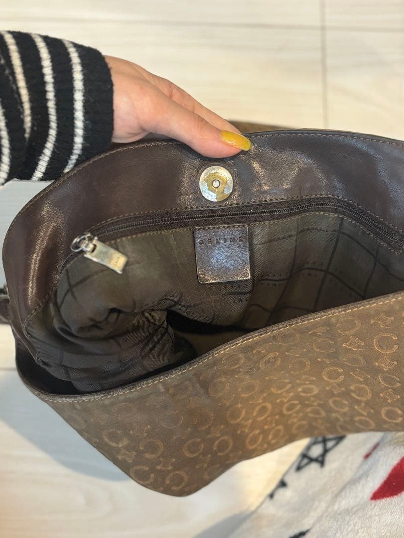 CELINE C Macadam Semi-Shoulder Bag Brown Leather Authentic Ladies