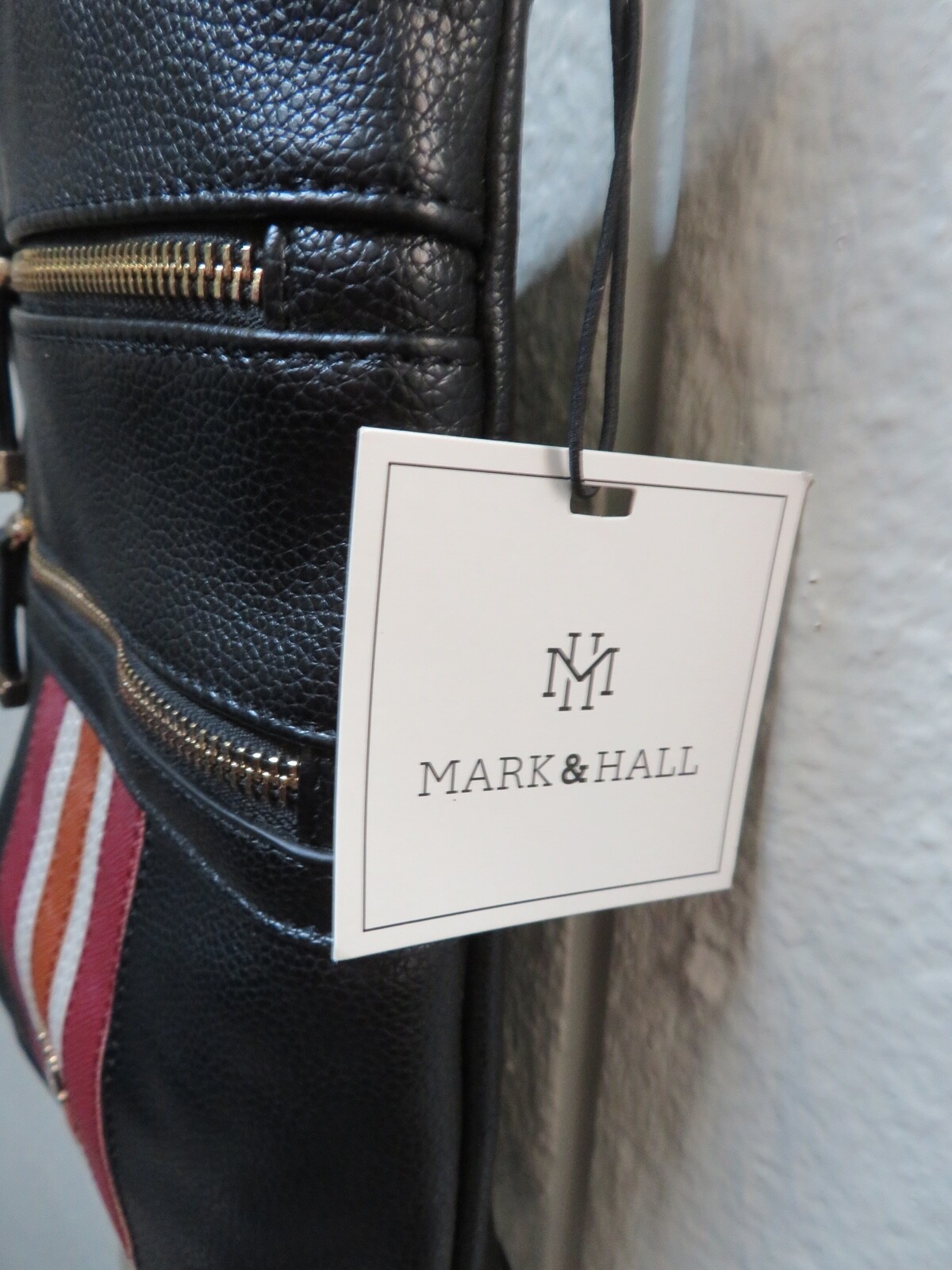 Mark & Hall Hallmark CROSSOVER PURSE Black w/Burgundy~Cream & Tan Stripes-NWT