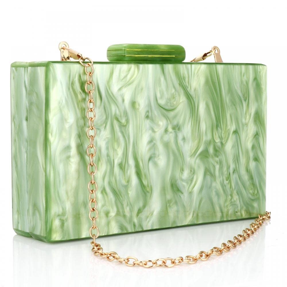Marbling Green Acrylic Evening Bag Lady Clutch Purse Elegant Party Box Clutch…