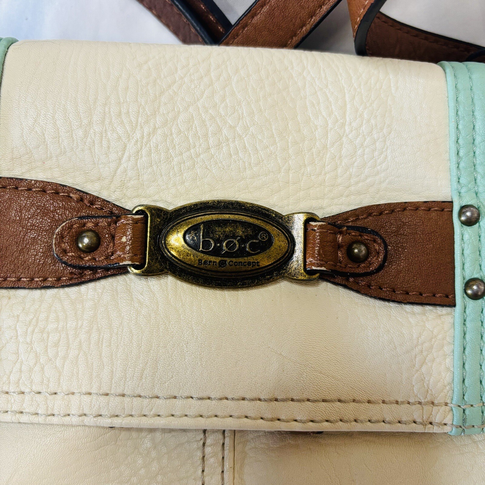 B.O.C. Born Concepts Robin Egg Blue/ Ivory Crossbody Purse Bag Festival Boho