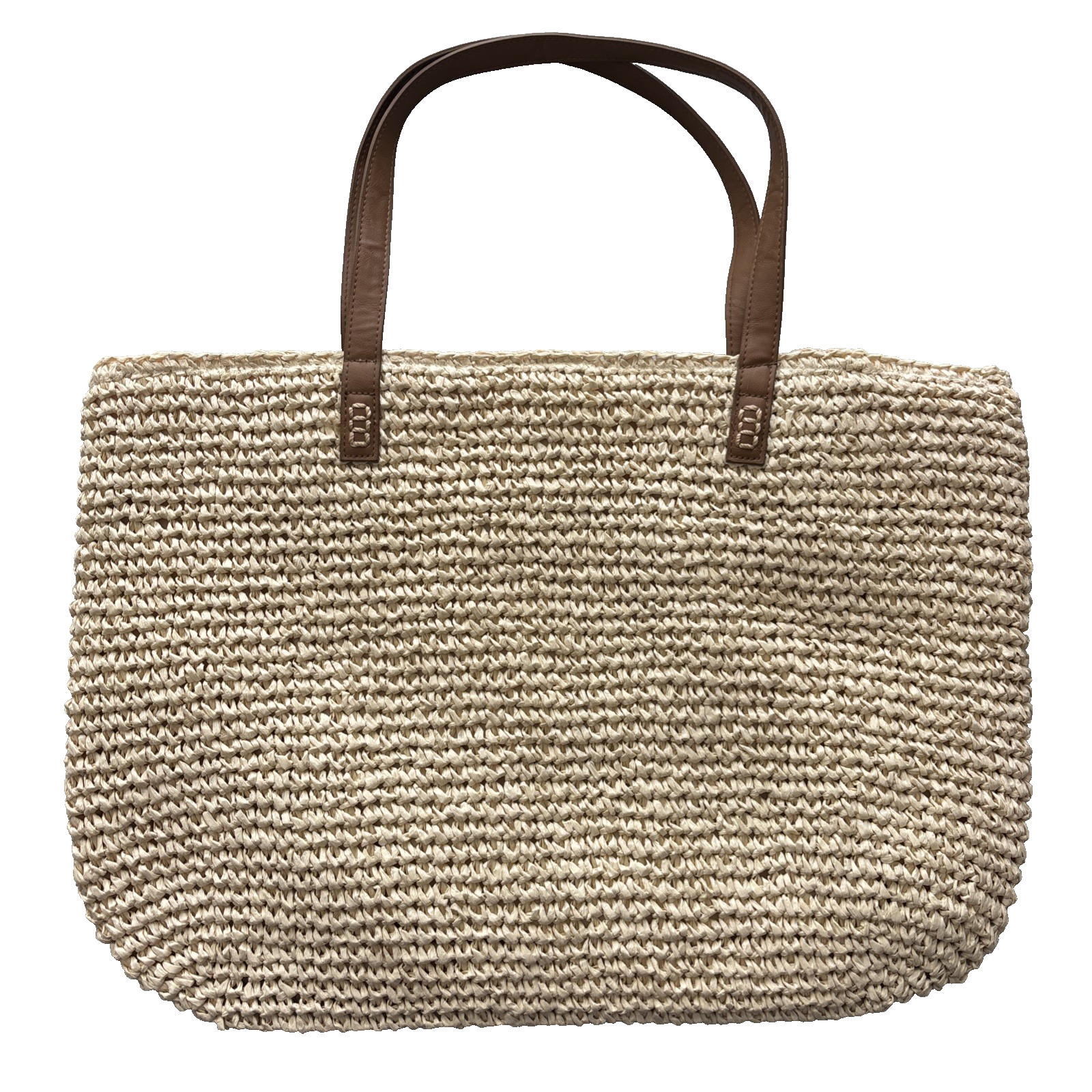 Style & Co Woven Straw Bag Beach “Love Summer” Tote Coastal Boho Raffia Style