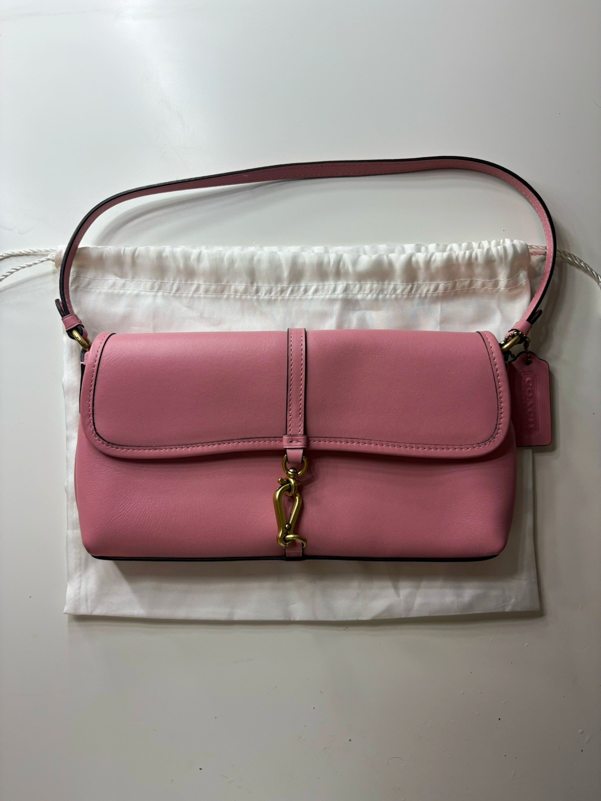 Coach Pink Shoulder Bag w/ Brass Hardware, Dust Bag & Charm