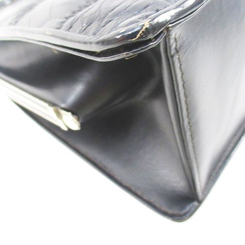 Black Leather Crocodile Embossed Handbag, Ladies, Vintage, 8×6.3in, Used