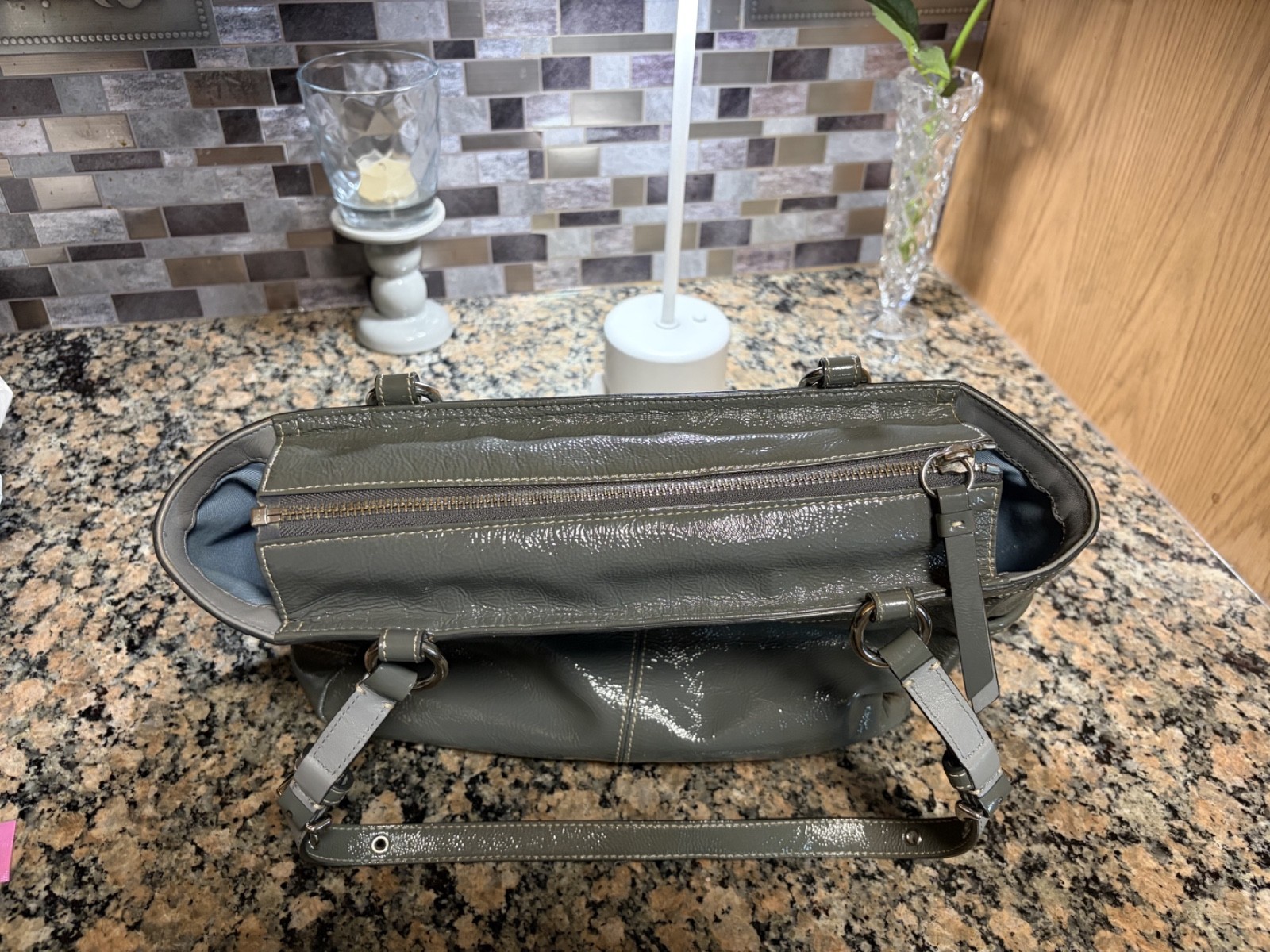 VTG Coach Gallery Signature Pleated Gray Leather Tote Purse Bag