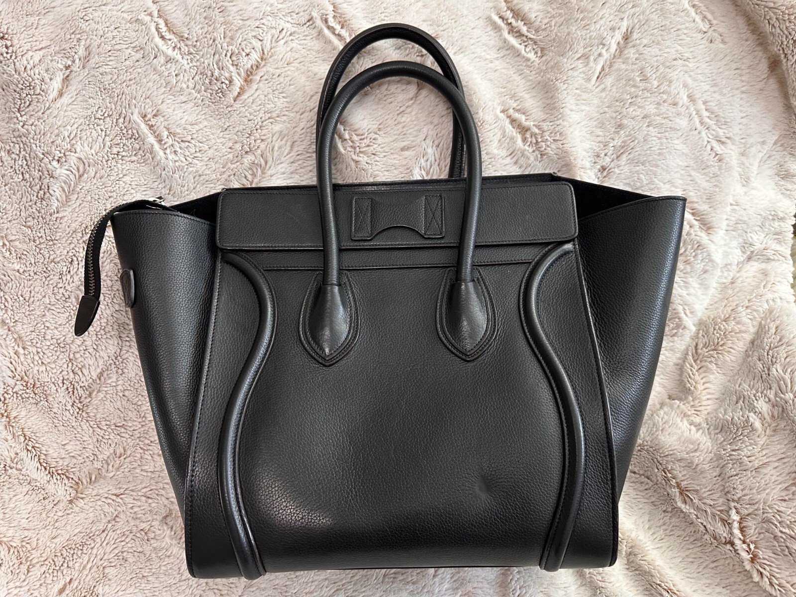 Celine Luggage Suede Interior Tote Micro Black Leather