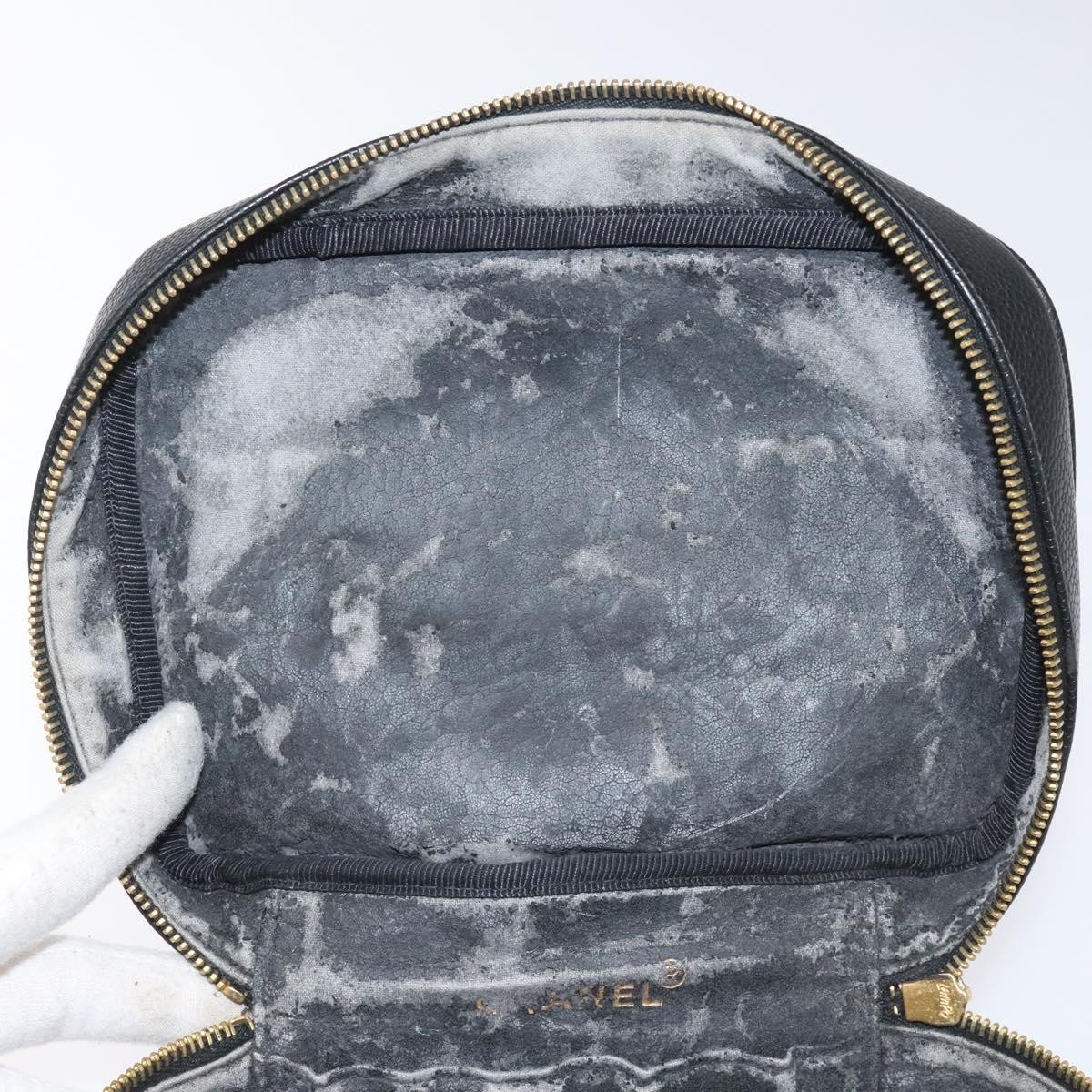 CHANEL Bicolore Vanity Hand Bag Grained Calf Skin Black CC Auth yb789