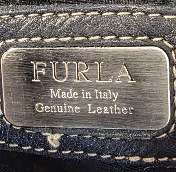 Furla Black Pebbled Leather Ruched Hobo Shoulder Bag Made in Italy Chain Accent
